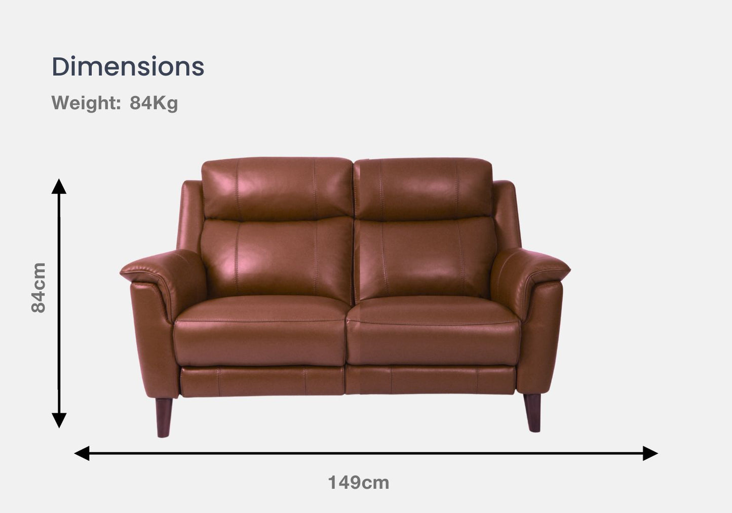 Symphony 2-Seater Half Leather Sofa With Recliner (Brandy, Brown)